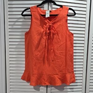 NWT Ann Taylor Orange Lace-Up Sleeveless Ruffle Hem Top